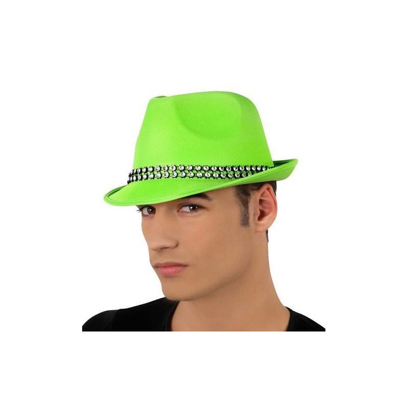 Chapeau borsalino vert avec strass Accessoires de fête 15760