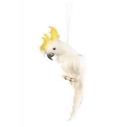 Perroquet blanc décoratif avec crête jaune Déco festive 80653