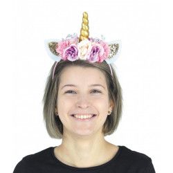 Serre-tête licorne paillette à fleurs Accessoires de fête 90824PRO