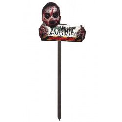 Panneau signalisation zombie avec bâton et lumière 70 cm Déco festive 26440