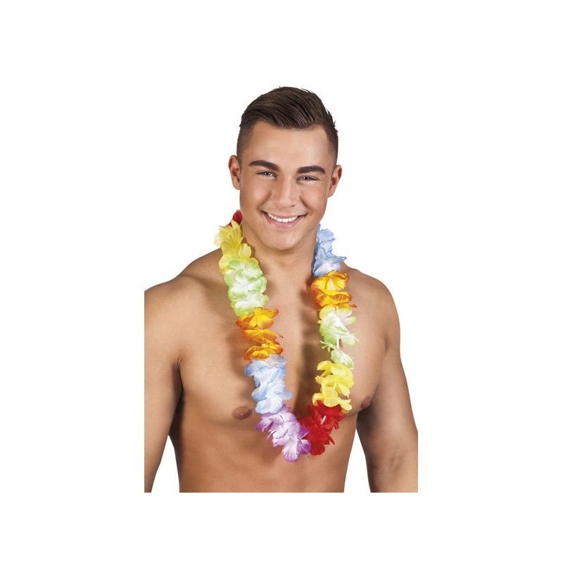 Collier hawaïen multicolore vendu par 24 Accessoires de fête 52410-LOT