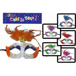 Loup masque avec décor bijoux et plume Accessoires de fête 85009FO