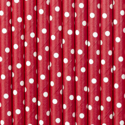 Pailles rouges à pois blancs x 10 Déco festive SPP2-007