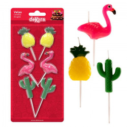 Bougies anniversaire 3D Ananas Flamand rose et Cactus x 6 Déco festive 345336