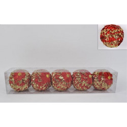 Coffret 5 boules Noël 10cm rouge et or paillettes Déco festive 3990298