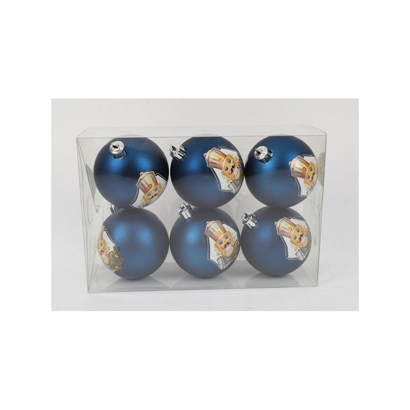 Coffret 6 boules Noël motif soldat 8 cm bleu mat Déco festive 3917936