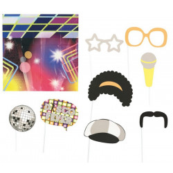 Set photobooth 9 accessoires Disco avec fond Accessoires de fête 7212