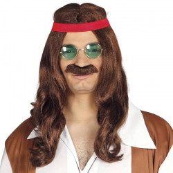 Perruque longue hippie avec moustache Accessoires de fête 4912