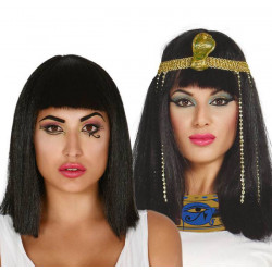 Perruque noire Cléopâtre avec frange Accessoires de fête 4190