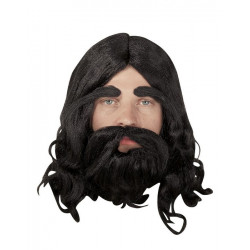 Perruque Jésus avec barbe et moustache noires Accessoires de fête 73538