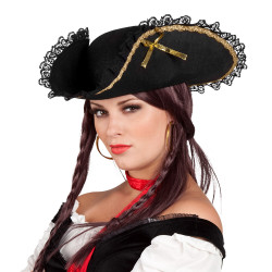 Chapeau pirate noir avec dentelle femme Accessoires de fête 81901