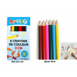 Boite 6 crayons de couleur 9 cm vendue par 24 Jouets et articles kermesse 39007-LOT