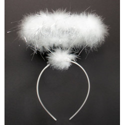 Serre-tête auréole ange blanc avec marabout Accessoires de fête 21783