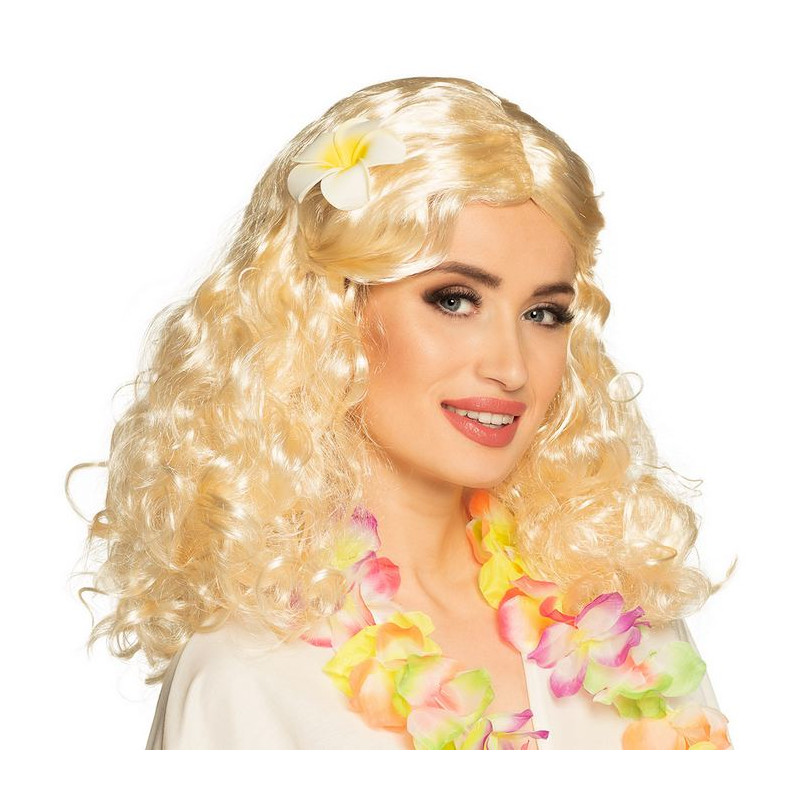 Perruque blonde et bouclée Hawaï femme Accessoires de fête 85800