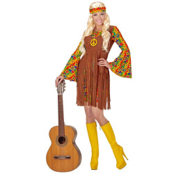 Déguisement robe hippie et collier femme