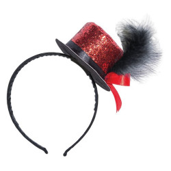 Serre-tête avec petit chapeau haut de forme rouge paillettes Accessoires de fête 10172CLOWN