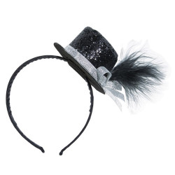 Serre-tête avec petit chapeau haut de forme noir paillettes Accessoires de fête 10173PC