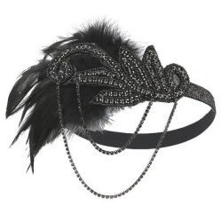 Bandeau charleston noir avec strass et plumes Accessoires de fête 977360