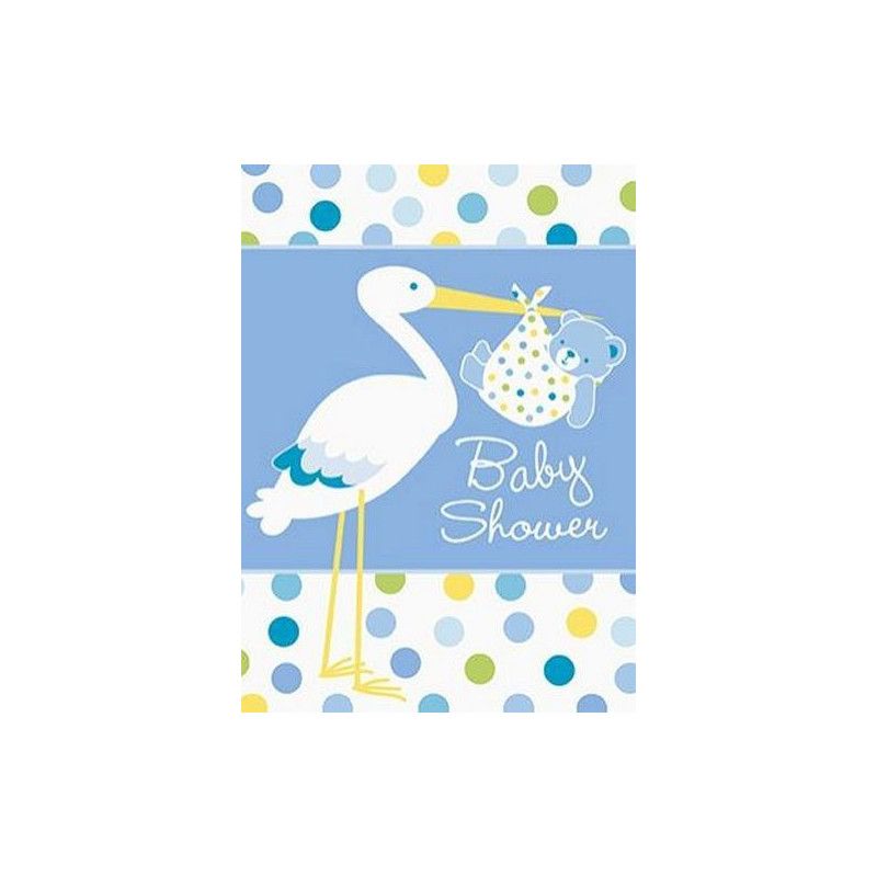 Cartes d'invitation avec enveloppes bébé garçon cigogne bleu Déco festive U47174